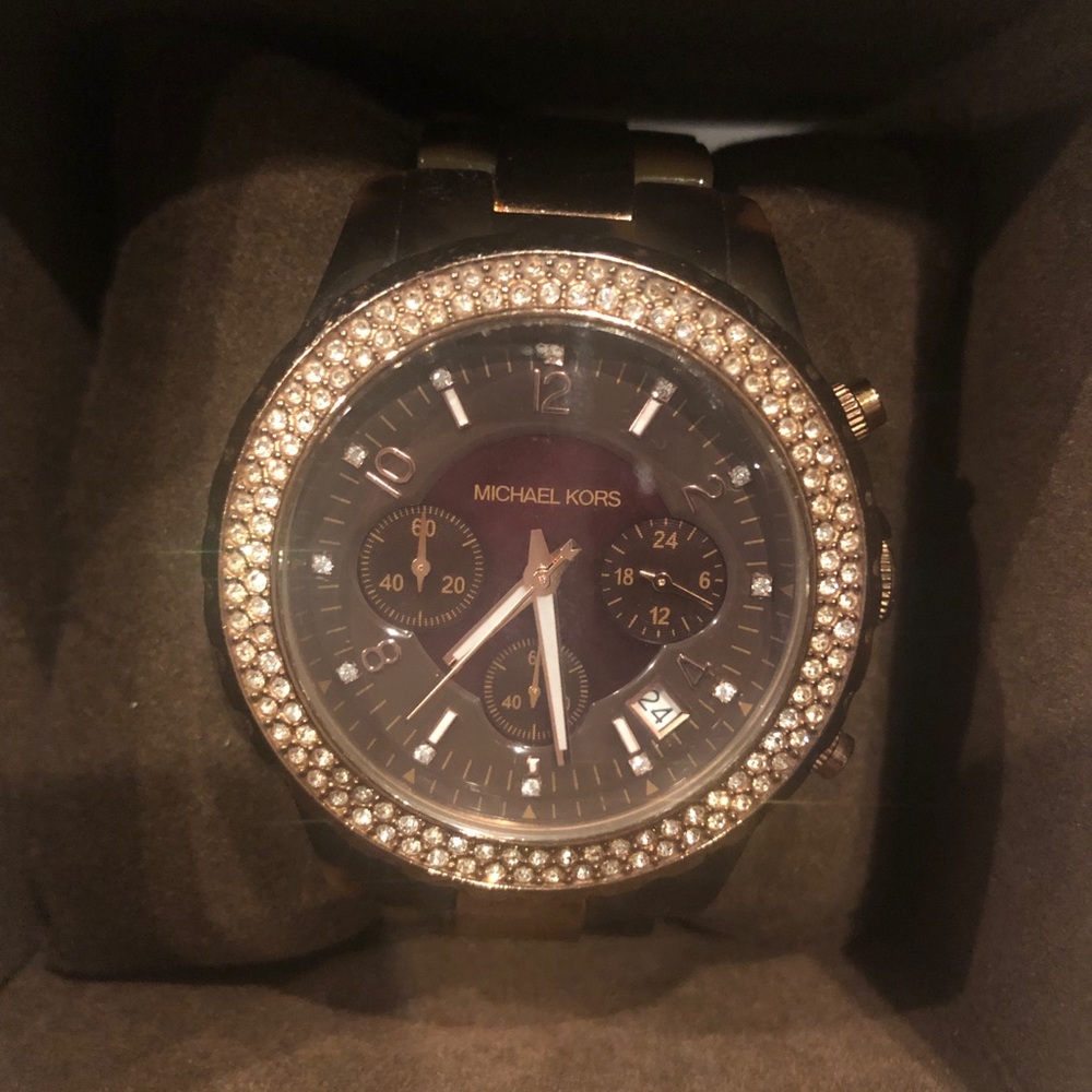 Michale Kors Tortoise & Gold Crystal Studded Watch